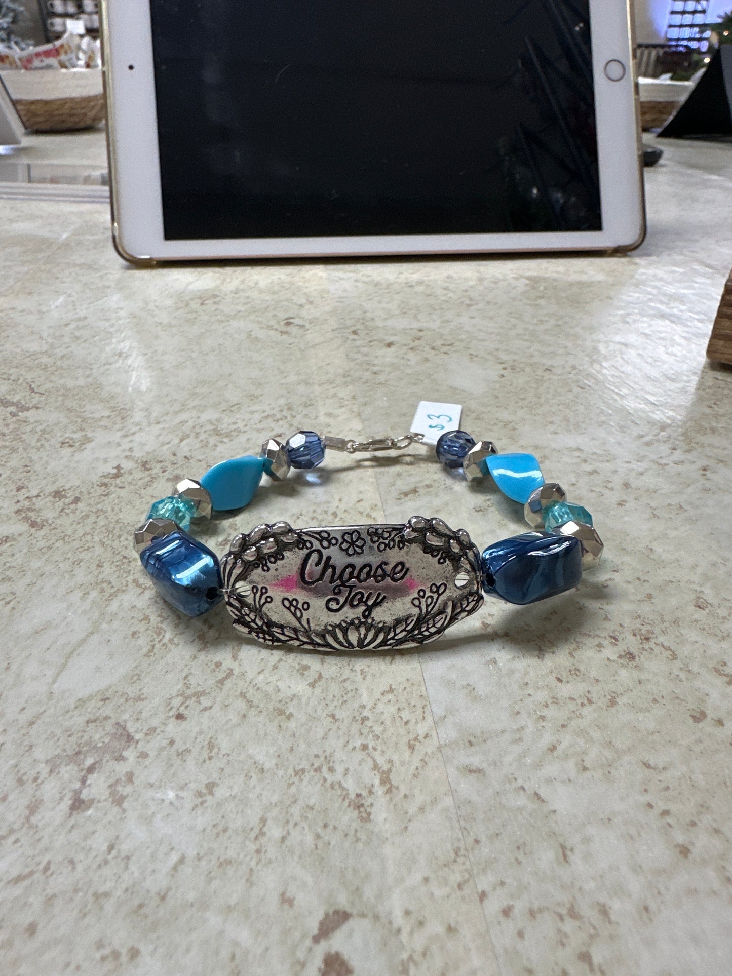 Bracelet-blue, “choose joy”