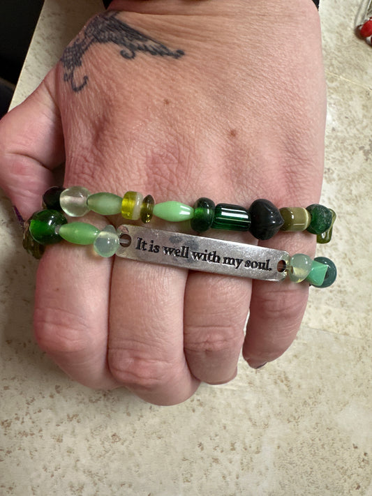 Bracelet-glass, green, 2 strand
