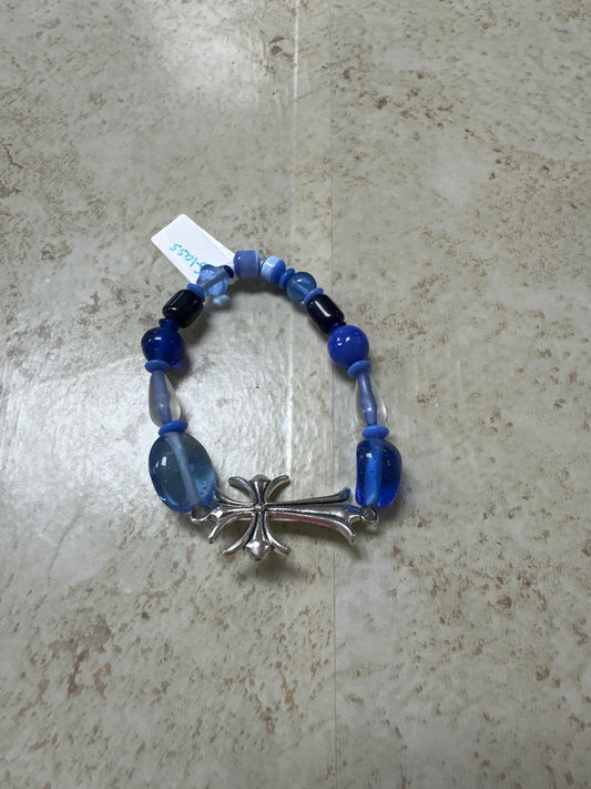 Bracelet-glass, blue w/cross