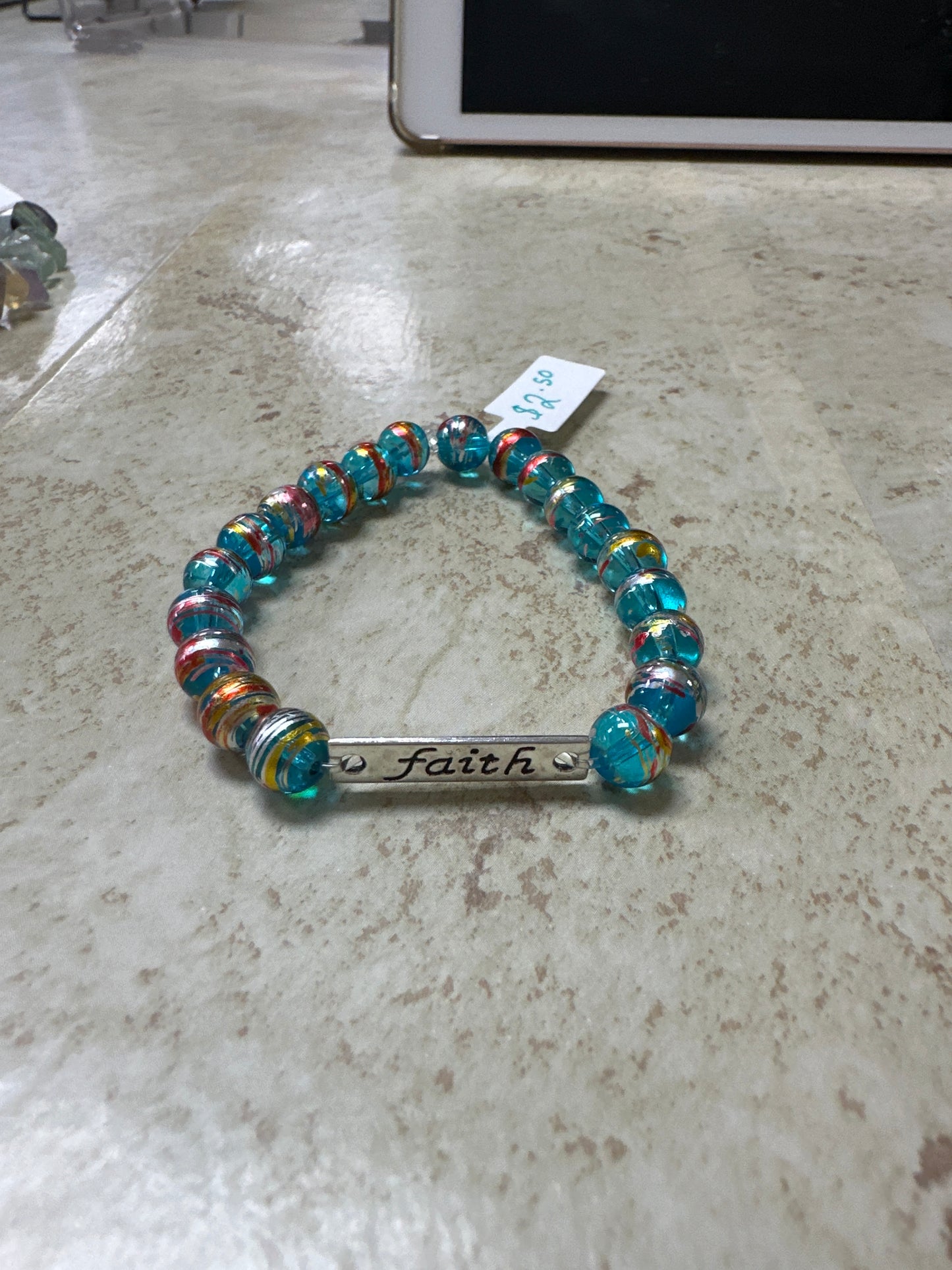 Bracelet-glass, blue, “Faith”